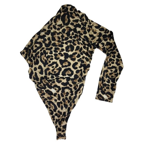 Sassy Bodysuit Cheetah Leopard Animal Print One Long Sleeve Womens Large New - Picture 2 of 6